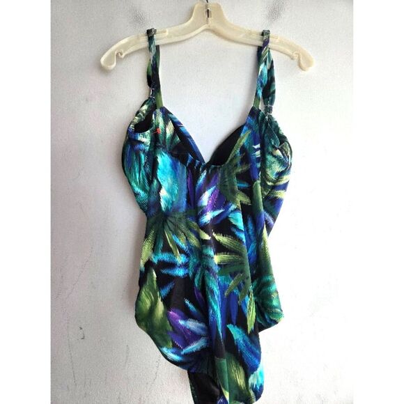 Miraclesuit Women "Useppa Siren" Blue Green Floral 1 Piece Bathingsuit size 16 - Picture 3 of 7